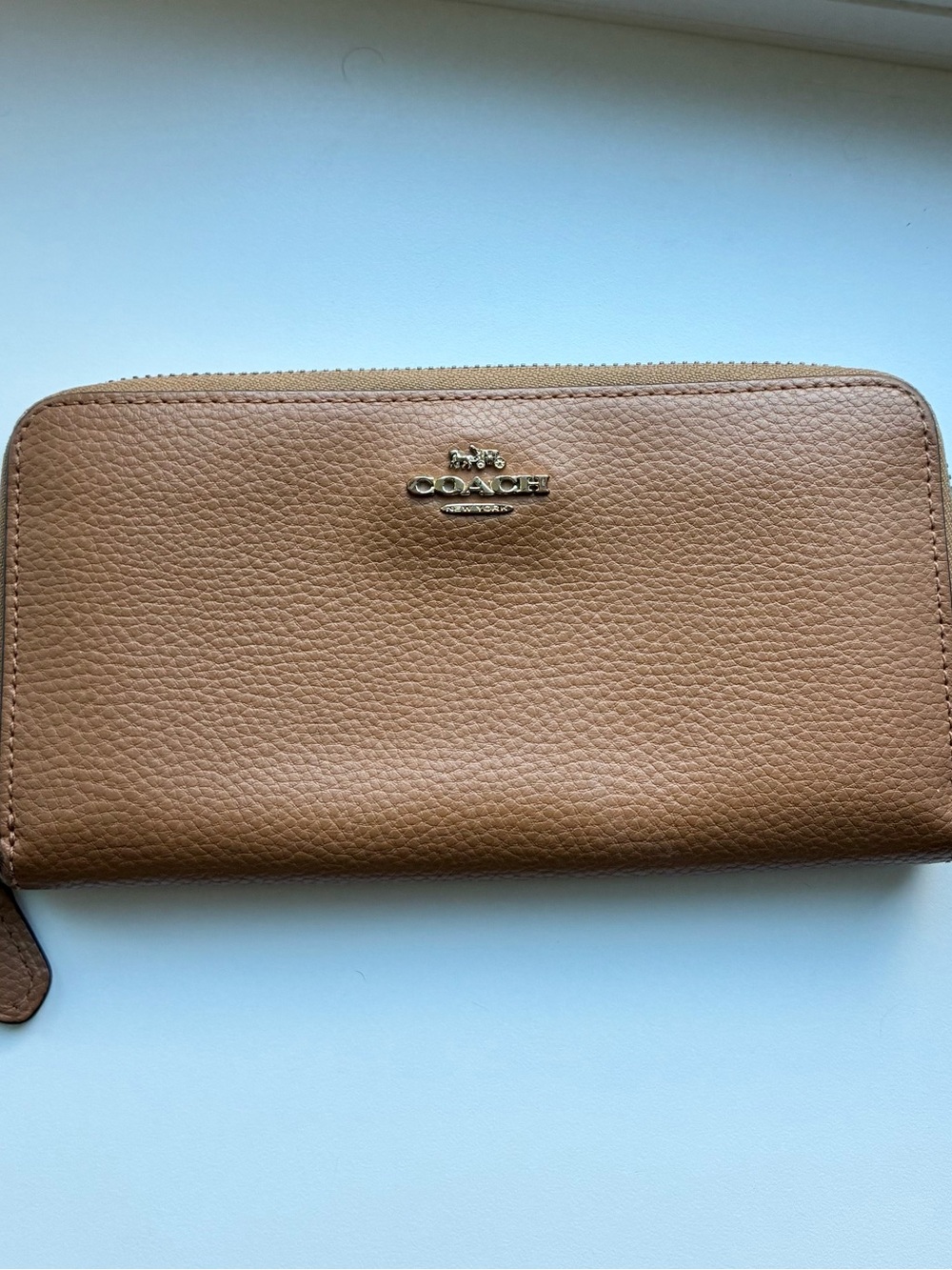 Coach Tan Leather Zip-Around Wallet with Gold Logo